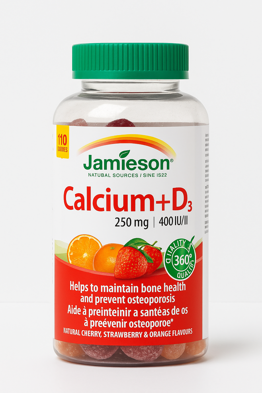 Jamieson Calcium + D3 Gummies – 250 mg Calcium, 400 IU Vitamin D3 (110 Gummies)