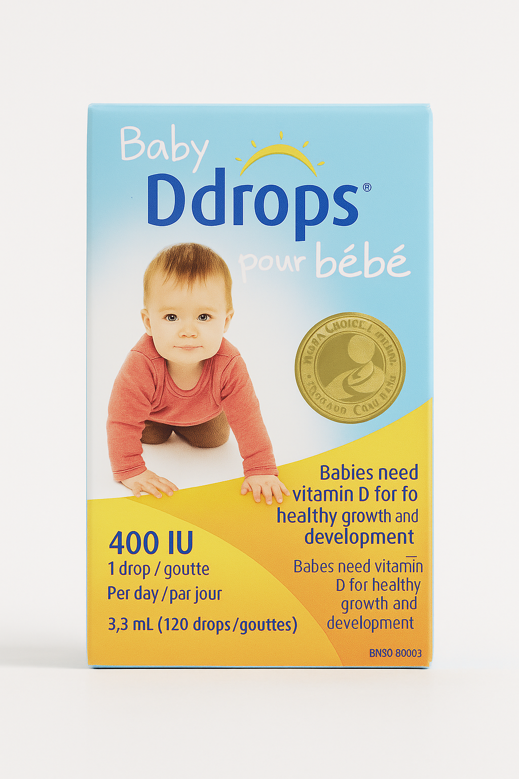 Baby Ddrops Vitamin D3 – 400 IU per Drop (3.3 mL, 120 Drops)