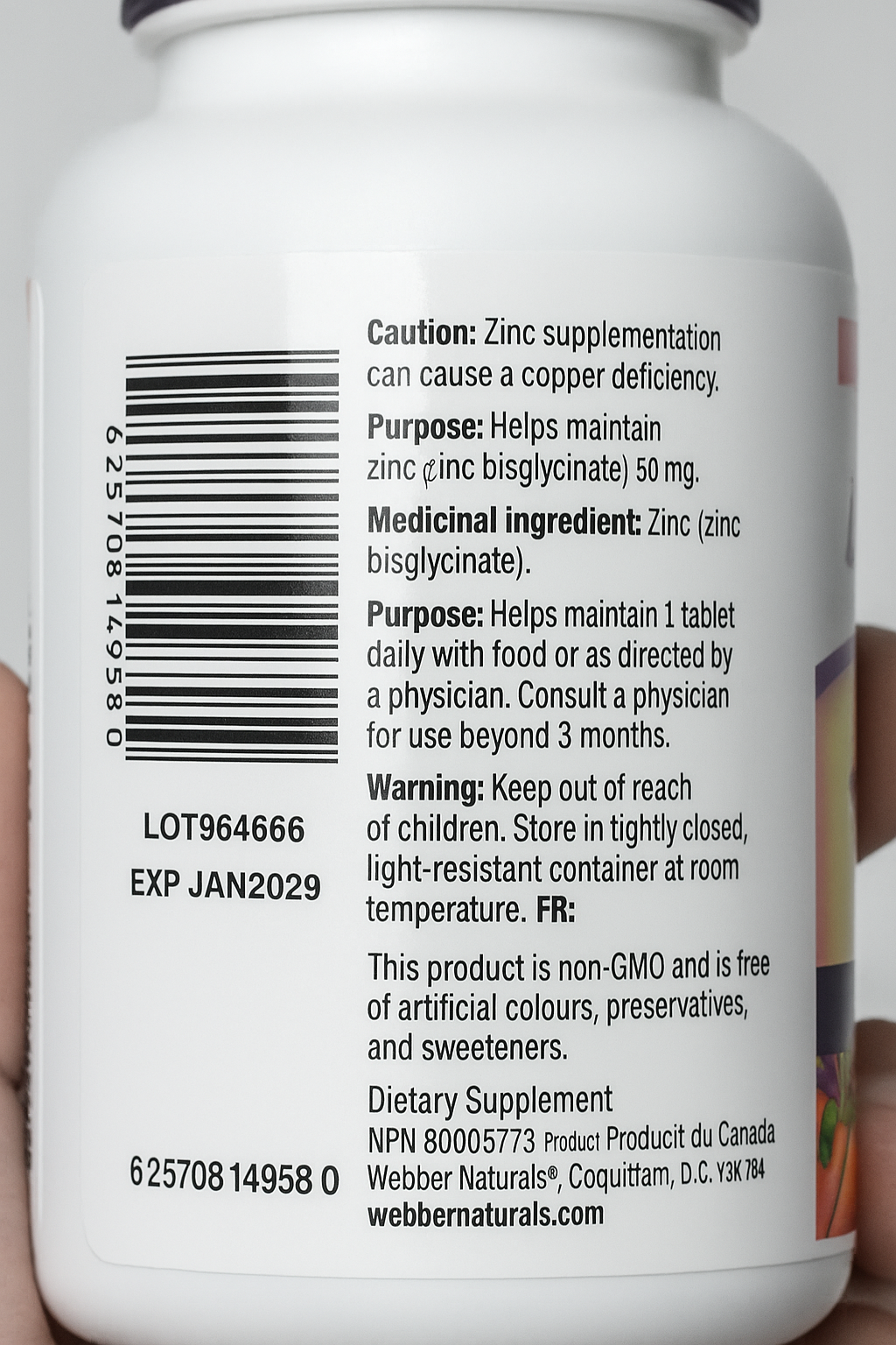Webber Naturals Zinc Chelate 50 mg – 400 Tablets