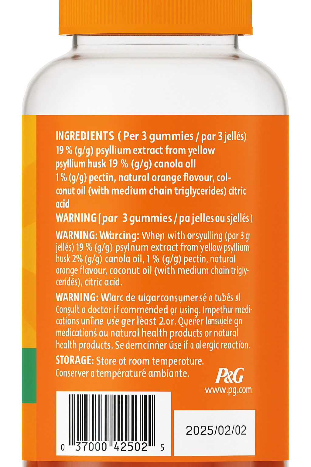Metamucil Fibre Gummies – No Sugar Added – 180 Gummies – Orange Flavor